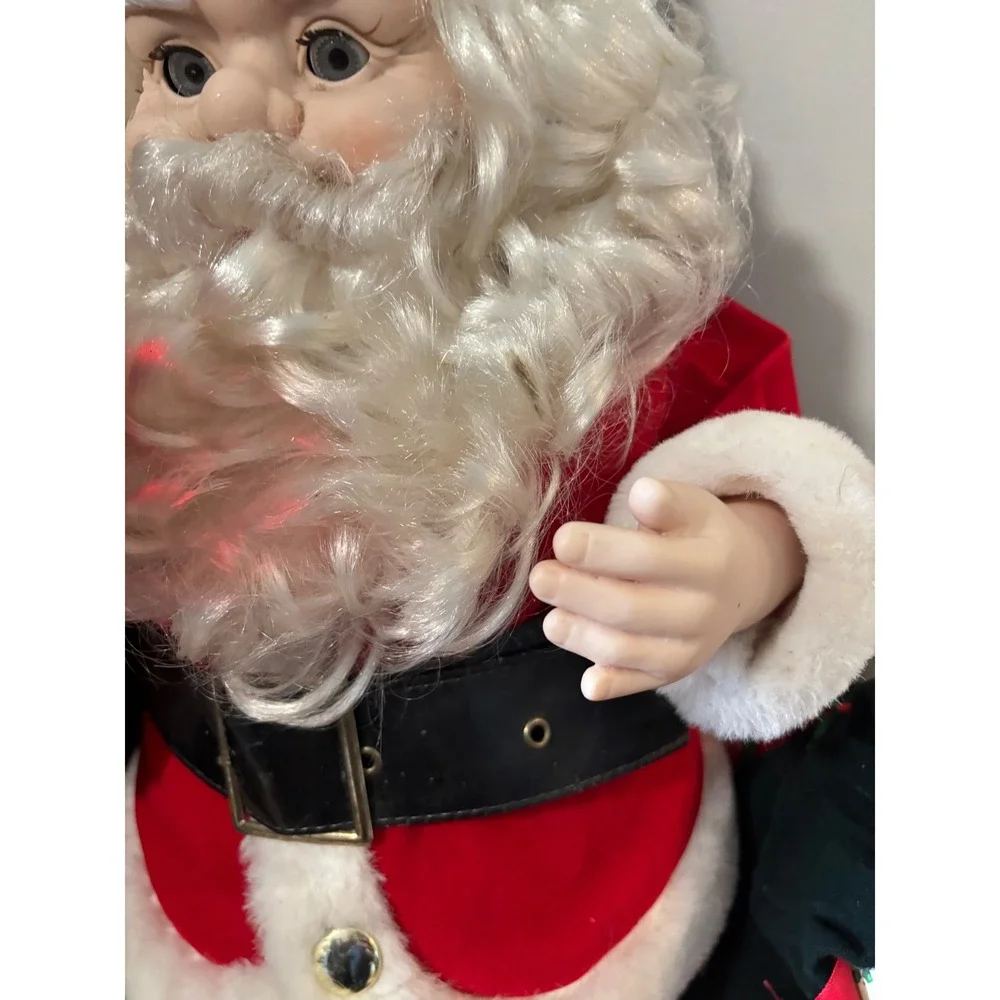 Vintage Animated Standing Santa‎ Claus Red Velvet Suit Light Up Bell 24 Inch